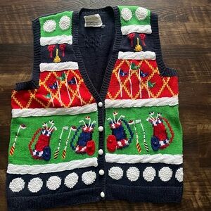 Vintage Marisa Christina Golf theme embroidered art to wear sweater vest 2X